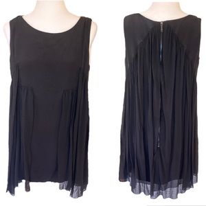 Lafayette 148 Silk Black Semi Sheer Overlay Layered crinkle Tunic Top Dress - 10